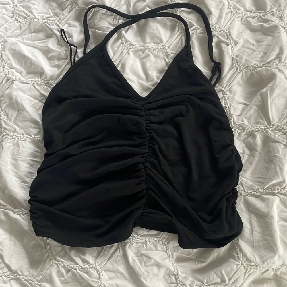 Urban outfitters ruched black crop top